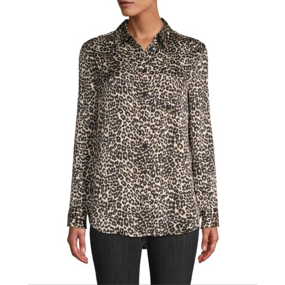EQUIPMENT Reese Leopard Print Satin Button Up Shirt, Size M - Picture 1 of 11